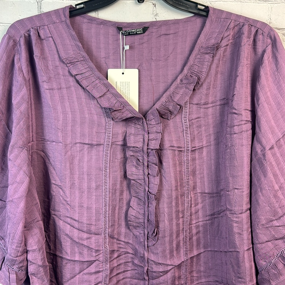 BloomChic Purple Ruffle V Neck Top Plus Size 3X - Picture 5 of 7